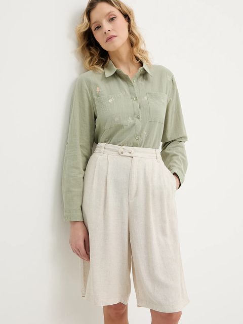 Answear.LAB szorty lniane damskie kolor beżowy gładkie high waist