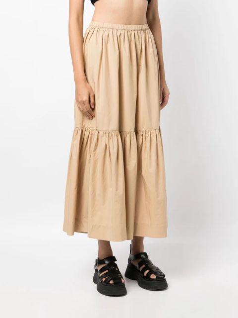 GANNI Flounce tiered organic cotton skirt - Brown