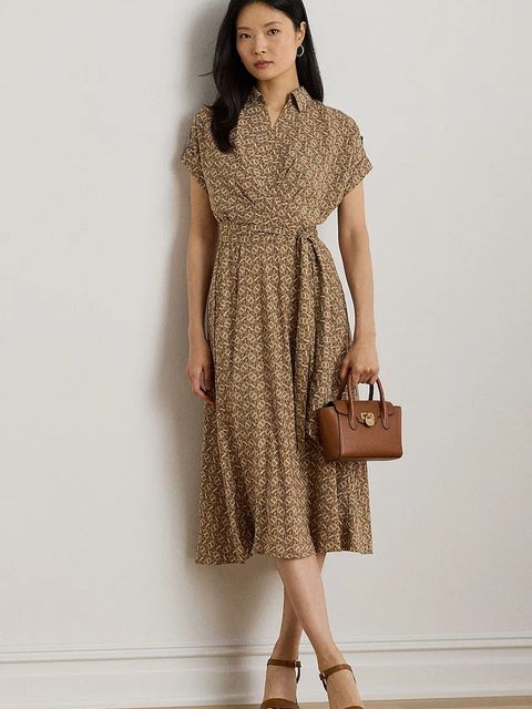 Lauren Ralph Lauren sukienka kolor brązowy midi rozkloszowana 200979615 - zdjęcie produktu nr 1