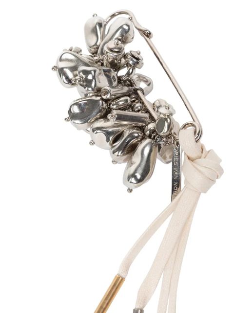 DRIES VAN NOTEN large embellished safety-pin brooch - Silver - zdjęcie produktu nr 2