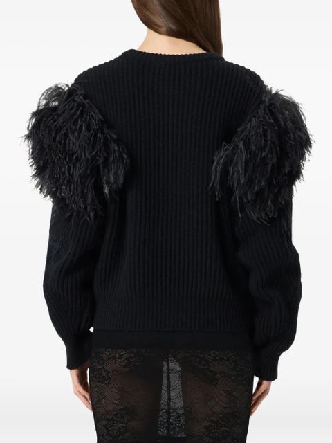 Blumarine feather-embellished knitted sweater - Black
