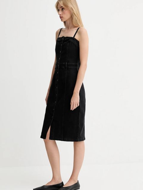 Levi's sukienka jeansowa kolor czarny midi dopasowana 0002S
