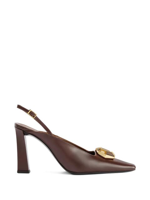 Giuseppe Zanotti Brendha Stone square toe brooch slingback pumps - Brown - zdjęcie produktu nr 1