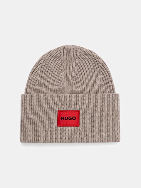 HUGO czapka wełniana kolor beżowy z grubej dzianiny wełniana 50502579 - zdjęcie produktu nr 1