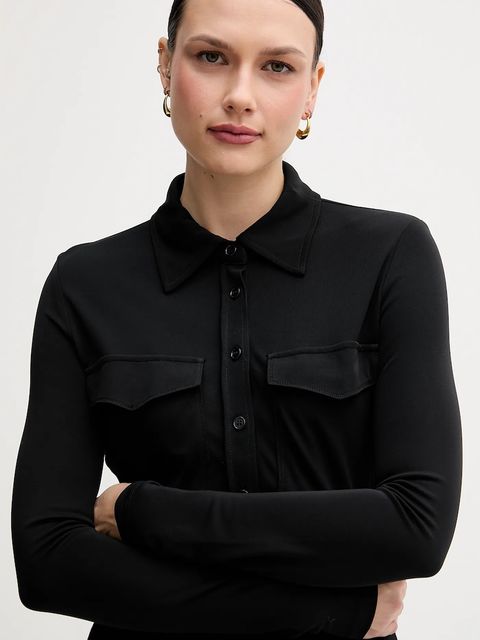 Sisley koszula damska kolor czarny regular z kołnierzykiem klasycznym 54HXLQ09M