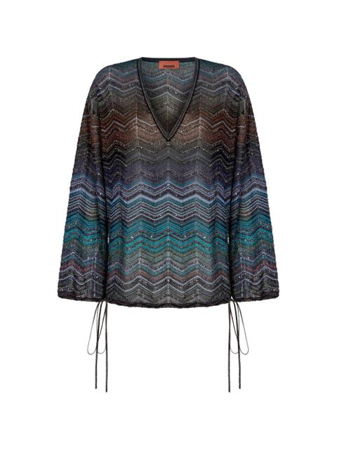Missoni chevron-pattern tie-detail blouse - Brown - zdjęcie produktu nr 1