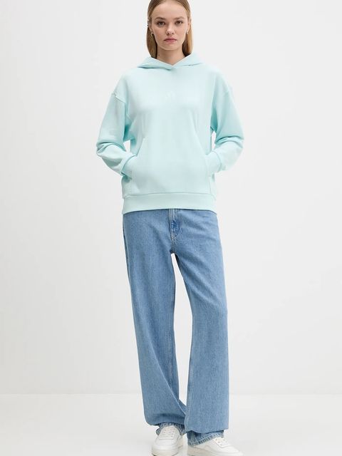 adidas bluza bawełniana All Szn French Terry damska kolor turkusowy z kapturem gładka JV7347