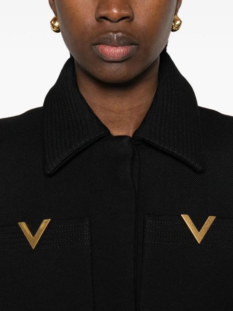 Valentino Garavani logo-detail single-breasted coat - Black