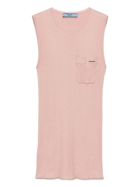 Prada ribbed patch-pocket silk top - Pink - zdjęcie produktu nr 1