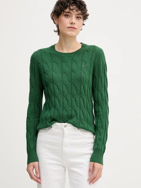 Tommy Hilfiger sweter wełniany damski kolor zielony lekki WW0WW43586 - zdjęcie produktu nr 1