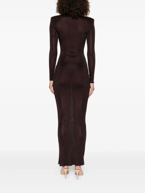 Self-Portrait turtleneck shoulder-padded dress - BROWN