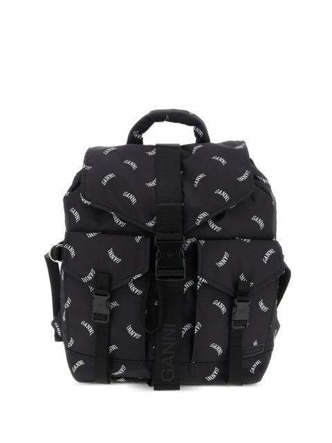 GANNI logo-print buckle backpack - Black - zdjęcie produktu nr 1