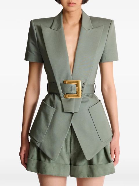 Balmain Anthem belted gabardine jacket - Green