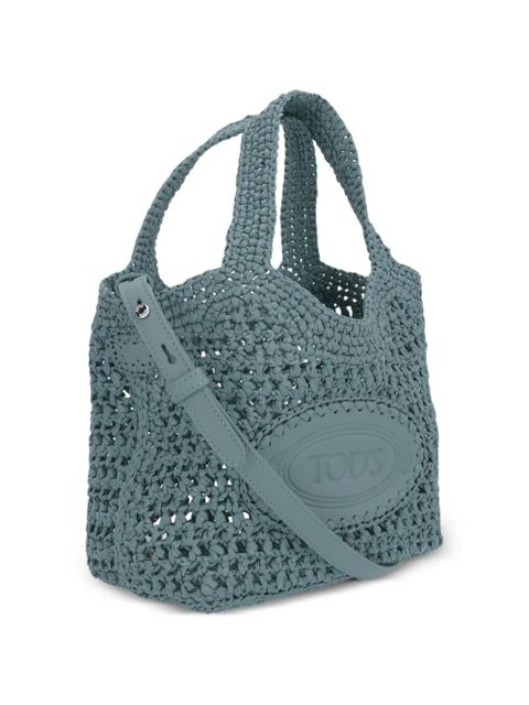 Tod's crochet-knit logo-patch tote bag - Blue