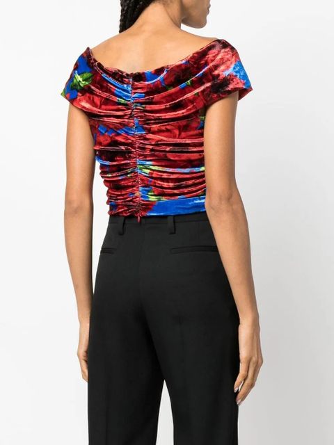 Magda Butrym floral-print velvet top - Blue