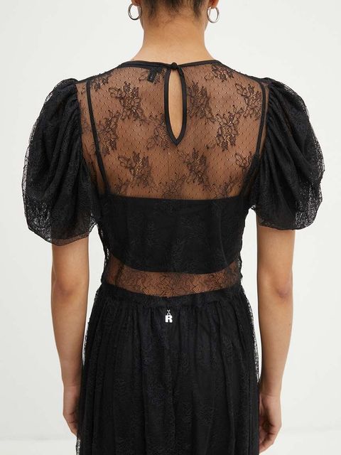 Rotate bluzka Lace Puff Sleeve Top damska kolor czarny gładka 112727100