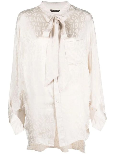 Balenciaga logo-jacquard twisted swing blouse - Neutrals - zdjęcie produktu nr 1