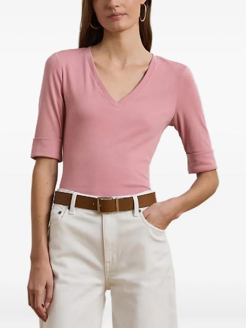 Lauren Ralph Lauren V-neck cuffed-sleeve T-shirt - Pink