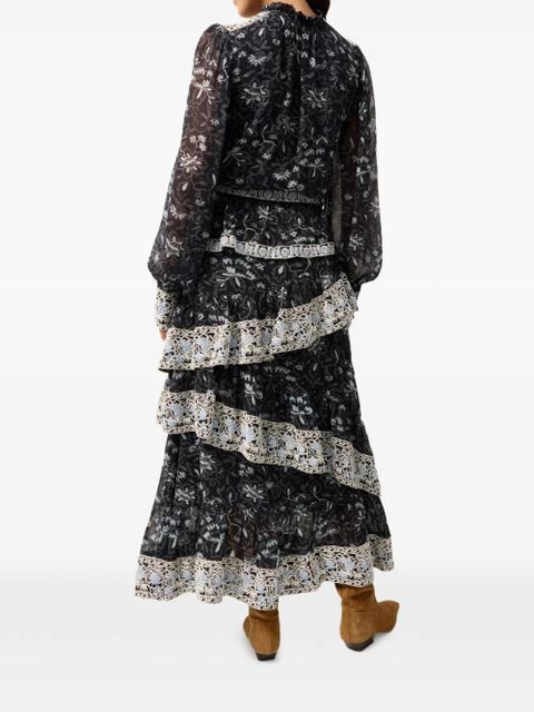 Marie Oliver Paislee floral-print maxi skirt - Blue