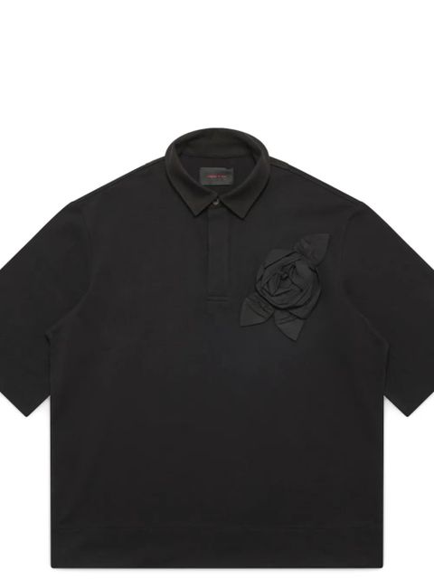 Simone Rocha rose appliqué polo top - Black - zdjęcie produktu nr 2