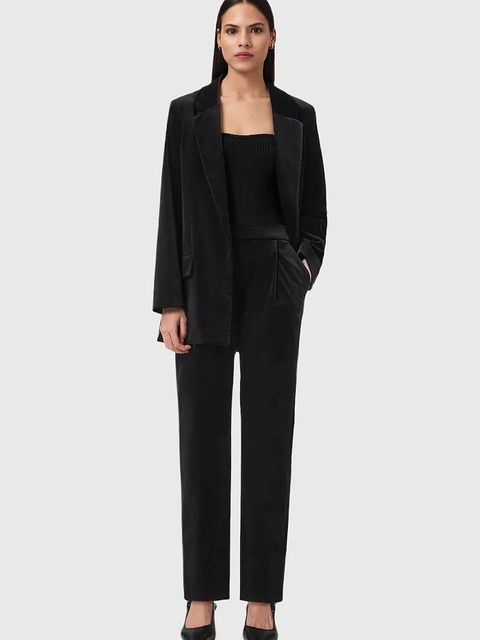 AllSaints marynarka welurowa kolor czarny jednorzędowa gładka W064QD