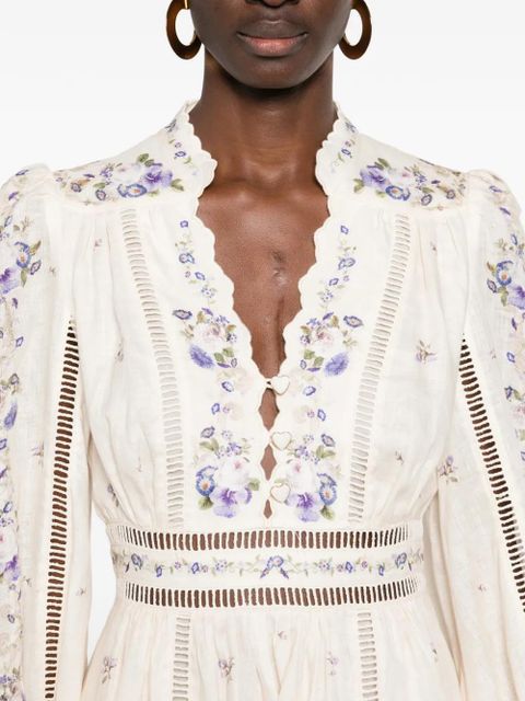 ZIMMERMANN Patience floral-print lace mini dress - Neutrals