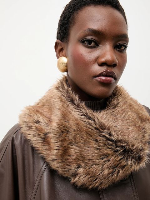 Answear.LAB kurtka skórzana kolor brązowy przejściowa oversize