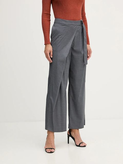 Sisley spodnie damskie kolor szary szerokie high waist 4K2KLF07K