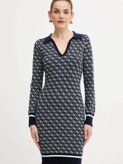 Guess sukienka z domieszką wełny AUBREY kolor granatowy mini dopasowana W5BK25 Z3JD2 - zdjęcie produktu nr 1