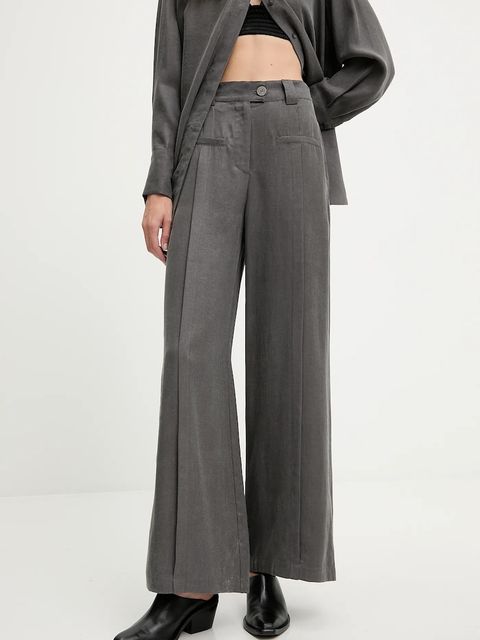 Answear.LAB spodnie damskie kolor szary szerokie high waist