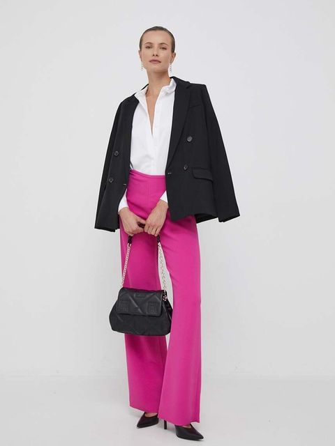 Emporio Armani spodnie damskie kolor różowy szerokie medium waist