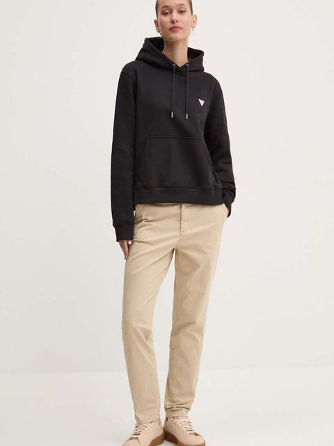 Guess Jeans bluza damska kolor czarny z kapturem gładka W4YQ04 KC811