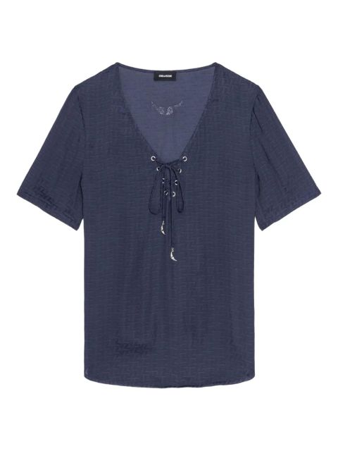 Zadig&Voltaire lace-up v-neck t-shirt - Blue - zdjęcie produktu nr 1