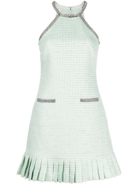 Self-Portrait crystal-embellished bouclé minidress - Blue