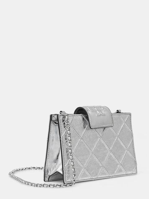 Tory Burch torebka skórzana Fleming kolor srebrny 175190-040