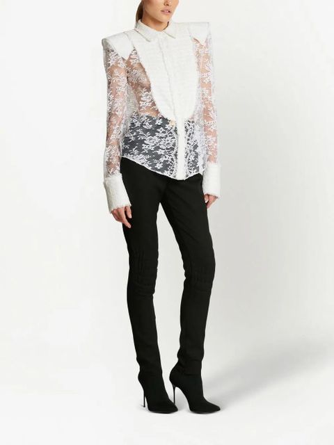 Balmain floral-lace detail shirt - White