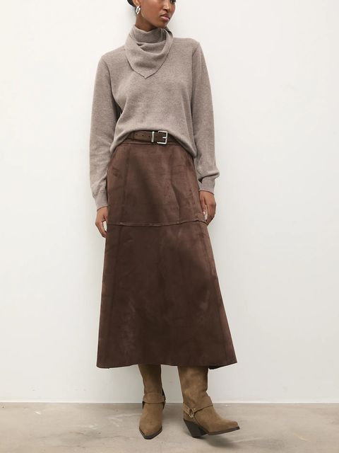 Answear.LAB kowbojki zamszowe kolor brązowy na słupku