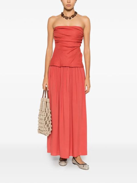 Faithfull the Brand Hedy Maxi ruched bandeau dress - Red - zdjęcie produktu nr 2