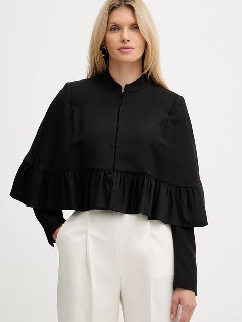 Twinset marynarka z domieszką wełny kolor czarny jednorzędowa gładka 252TS2062