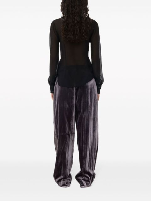 GANNI striped velvet-finish straight-leg trousers - Black
