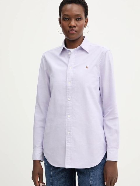 Polo Ralph Lauren koszula bawełniana damska kolor fioletowy relaxed z kołnierzykiem klasycznym 211970736 - zdjęcie produktu nr 1