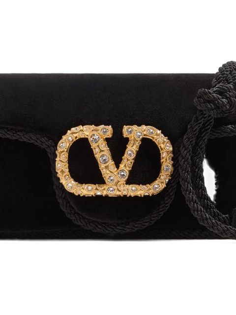 Valentino Garavani Locò jewel-embellished velvet clutch - Black