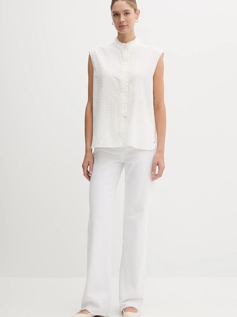 Tommy Hilfiger koszula bawełniana damska kolor beżowy regular ze stójką WW0WW46805 - zdjęcie produktu nr 2