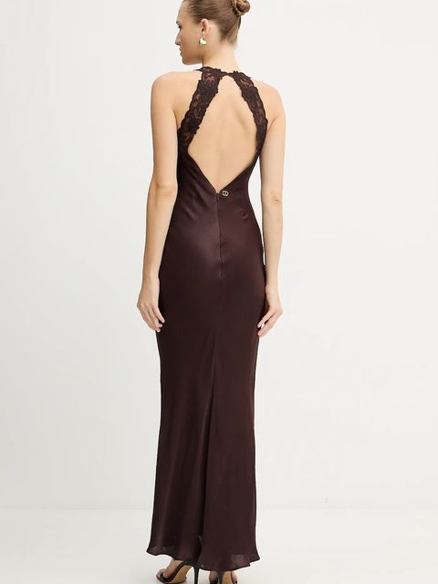 Twinset sukienka kolor brązowy maxi dopasowana 252TT2240