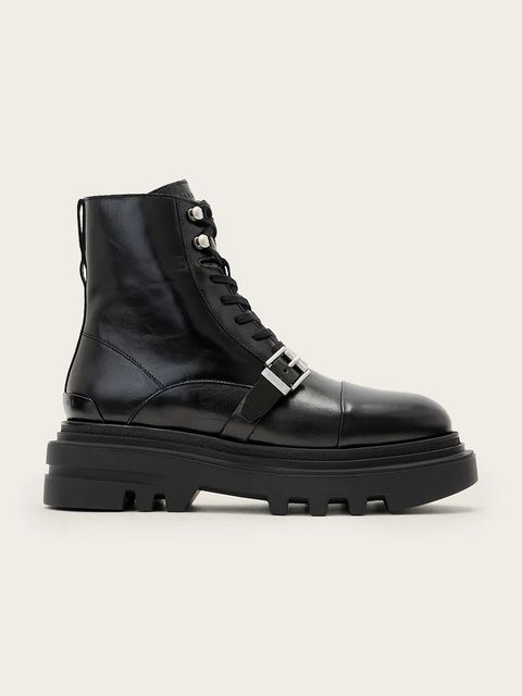 AllSaints workery skórzane Astrid Boot damskie kolor czarny na platformie W029FC - zdjęcie produktu nr 1