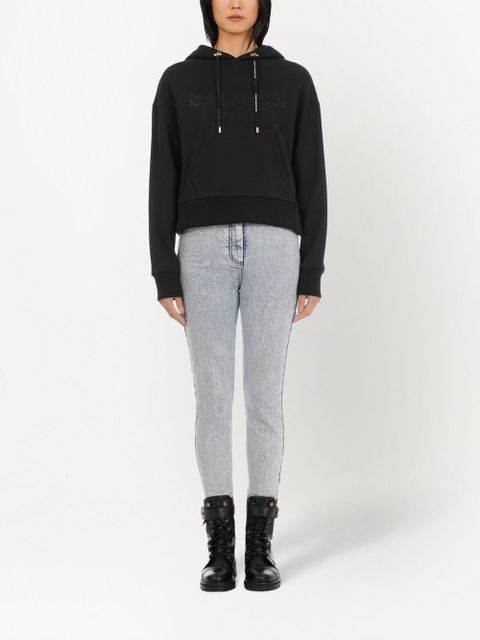 Balmain rhinestone cotton hoodie - Black