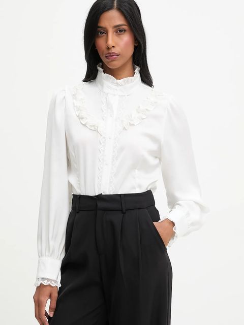 Answear.LAB koszula damska kolor biały regular ze stójką