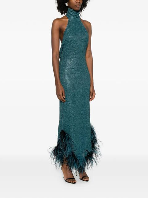 Oséree Lumière Plumage halterneck dress - Blue