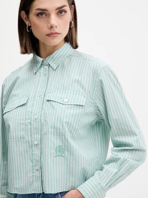 Tommy Jeans koszula bawełniana damska kolor zielony relaxed z kołnierzykiem klasycznym DW0DW21453 - zdjęcie produktu nr 2