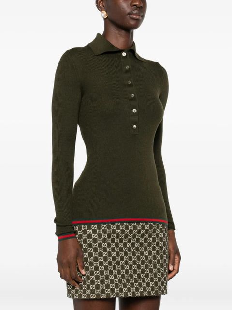 Gucci ribbed polo top - Green